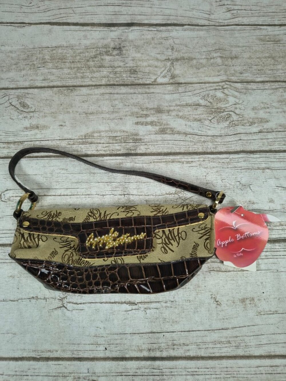 Apple Bottoms Brown Croc Embossed Baguette Bag New With Tags